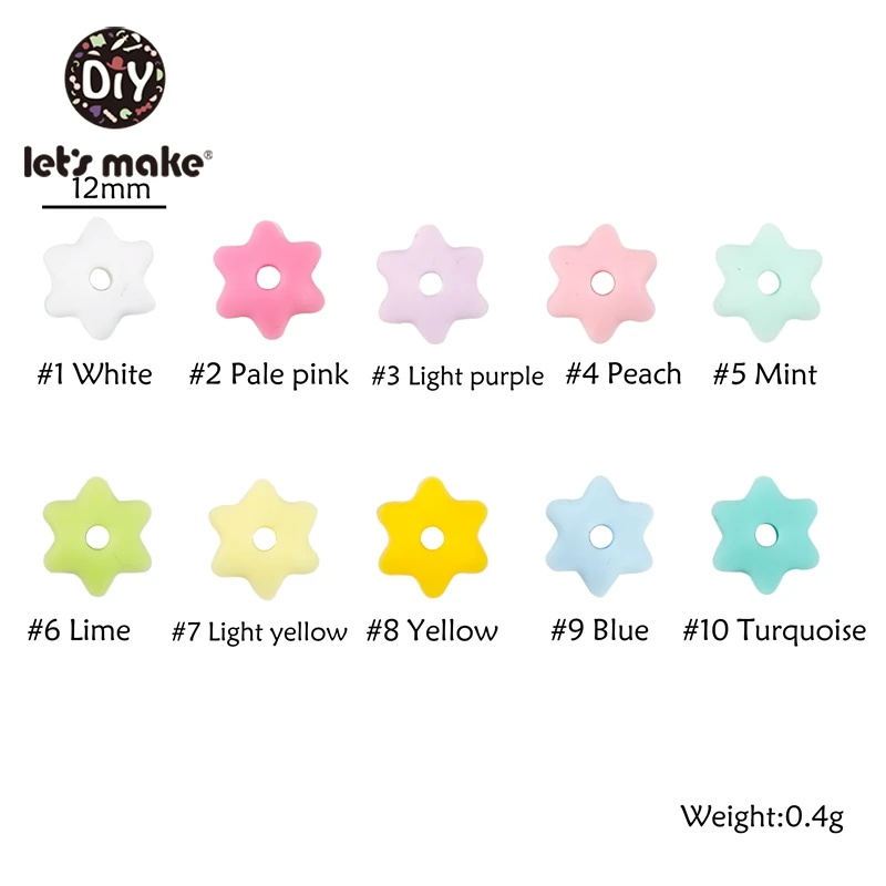 Let's Make-mordedor de silicona Mini Star para beb&eacute;, cuentas hexagonales para lactancia, dientes de silicona de Color caramelo, 50 Uds.-1
