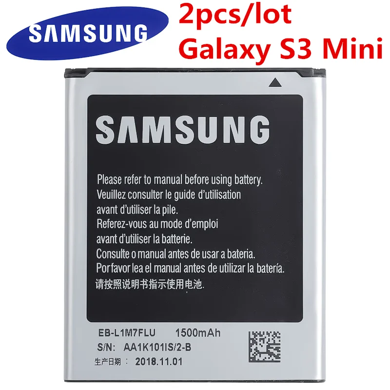 2 шт./лот Новинка оригинал Samsung запасная батарея для Galaxy S3 мини i8160 i8190 i8200 1500 мА/ч EB