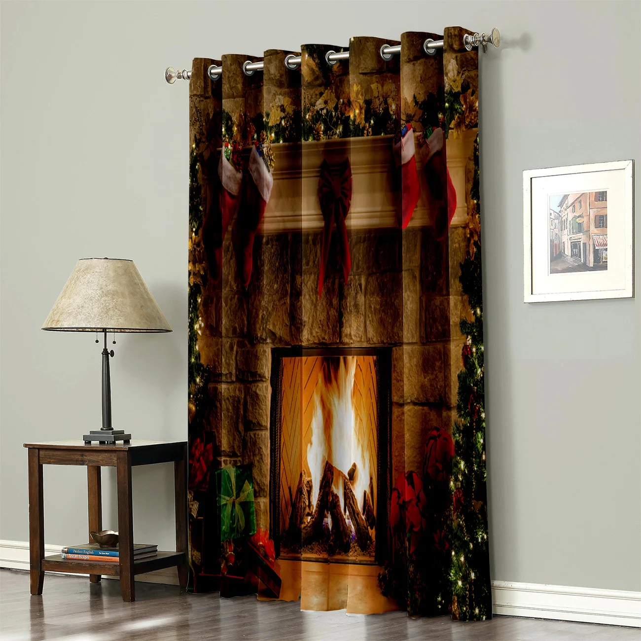 Рождественские шторы для окон камина занавески гостиной ванной кухни уличное