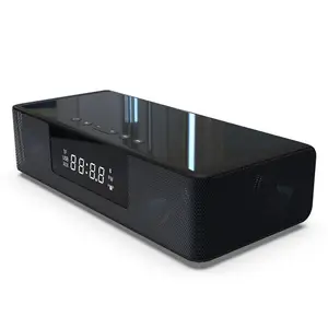 polished surface smart speaker with led alarm clock display bluetooth remote control 4000mah wireless fast charging bace free global shipping