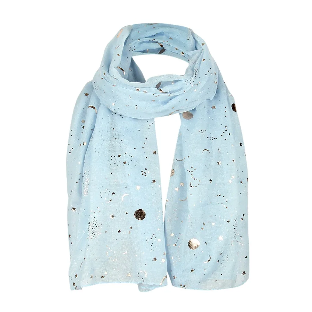 Модные тонкие шарфы Женский палантин черный темно синий звезда луна золотой шарф