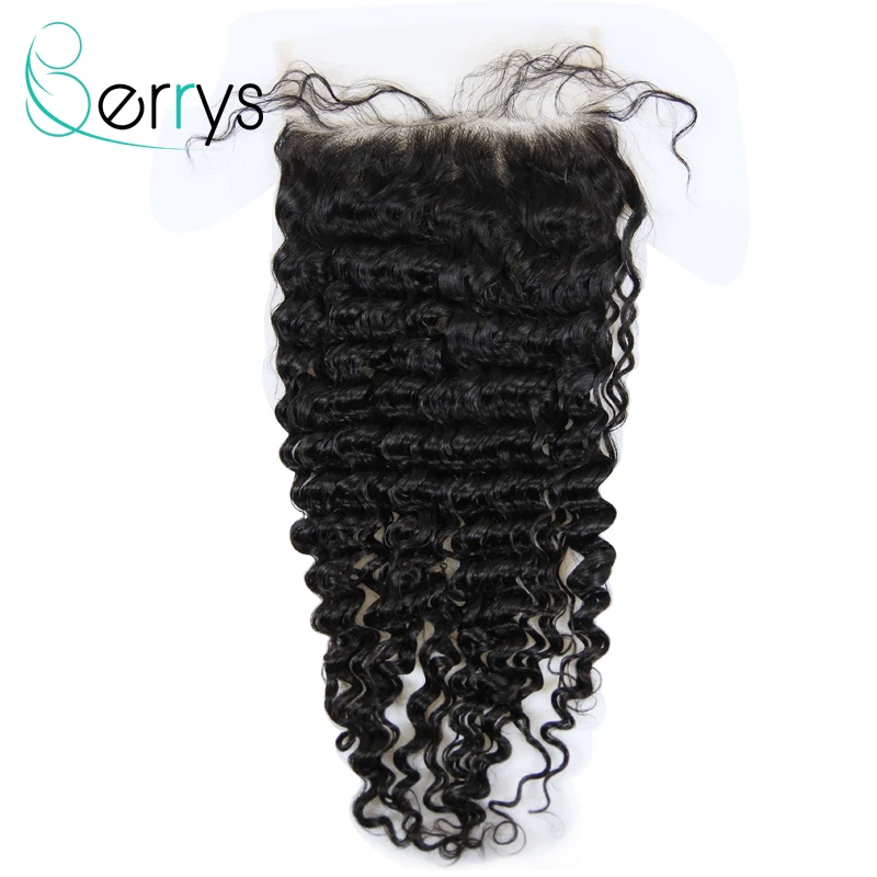 Индийские человеческие волосы Berryshair 10 А 6x6 кружевная застежка глубокая волна