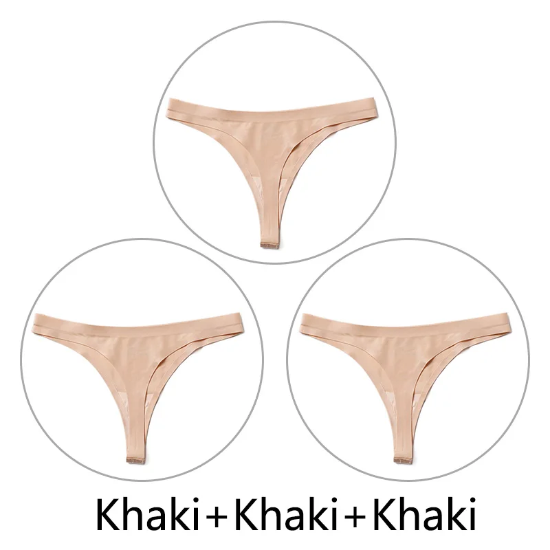 Khaki-Khaki-Khaki 3 шт./партия, Сексуальные Бесшовные прозрачные трусики, женские трусики с низкой талией, трусики-стринги, нижнее белье, женские трусы-танга, стринги большого размера - Цвет: Khaki-Khaki-Khaki