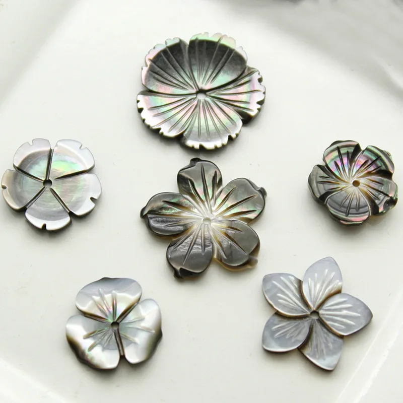

5pcs/bag natural black shell pearl shell carved bowl flower beads jewelry making DIY hair clip brooch earring jewelry accessory