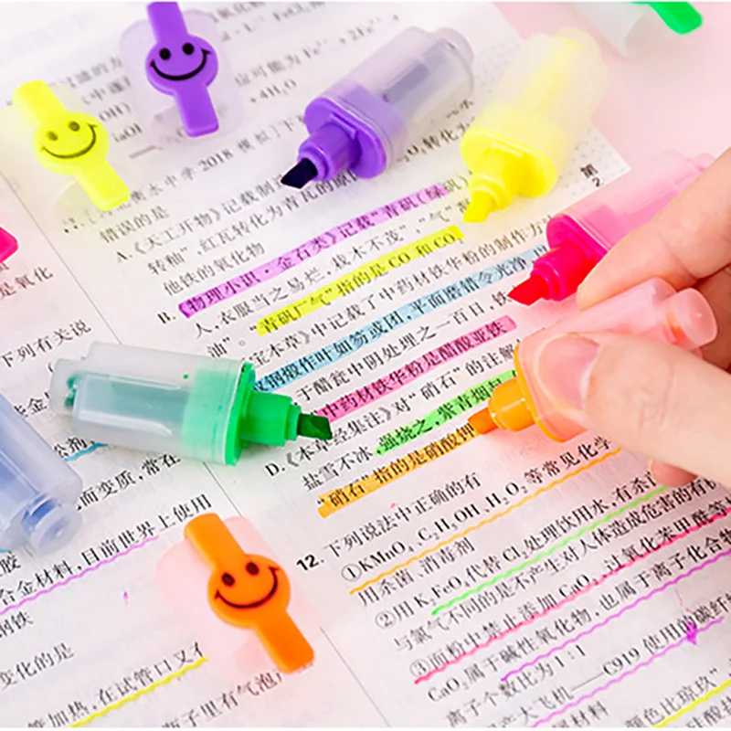 6 цветов/Лот Мини милый смайлик пастельно-маркеры комплект Kawaii флуоресцентный