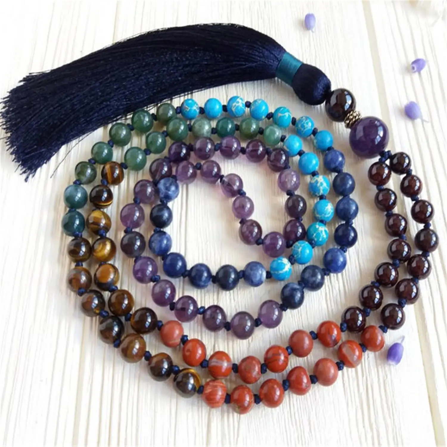 

6mm Color 7 Chakra Stone Gemstone 108 Beads Mala Tassel Necklace Chakra Meditation Wristband Classic Religious Spiritua