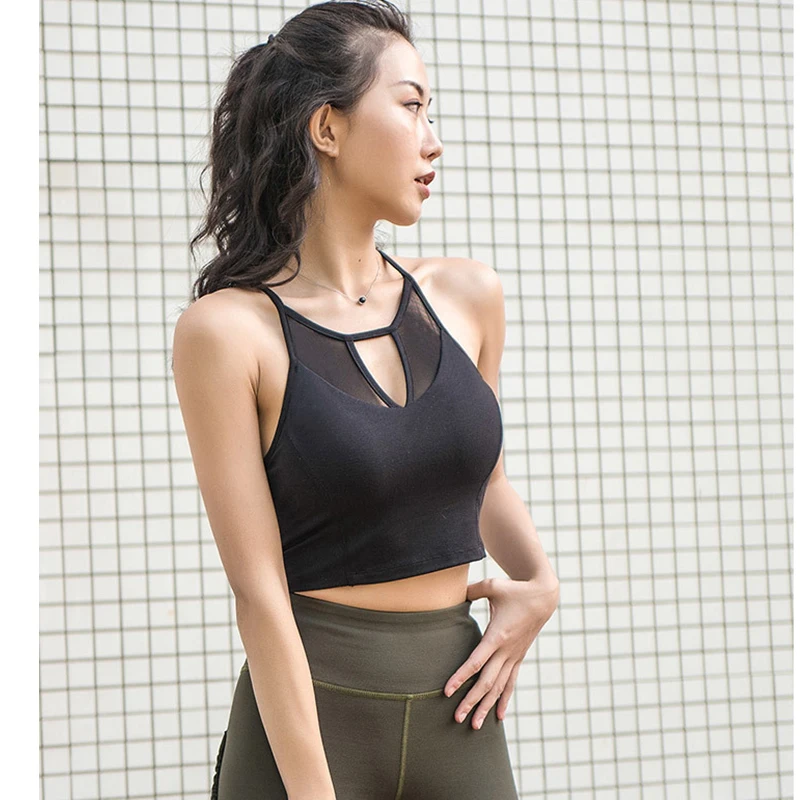 Женская сетчатая Лоскутная спортивная майка топ для йоги бюстгальтер жилет бега