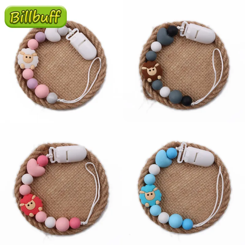 

DIY Детский Прорезыватель для зубов силиконовые бусины-овечки для соски-пустышки красочные соски с цепочкой для младенцев, игрушки-прорезыв...