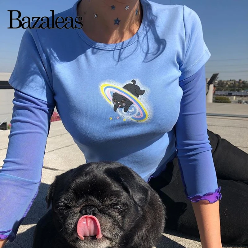 УКОРОЧЕННЫЙ ТОП Bazaleas harajuku с радужным принтом собаки уличная одежда укороченная