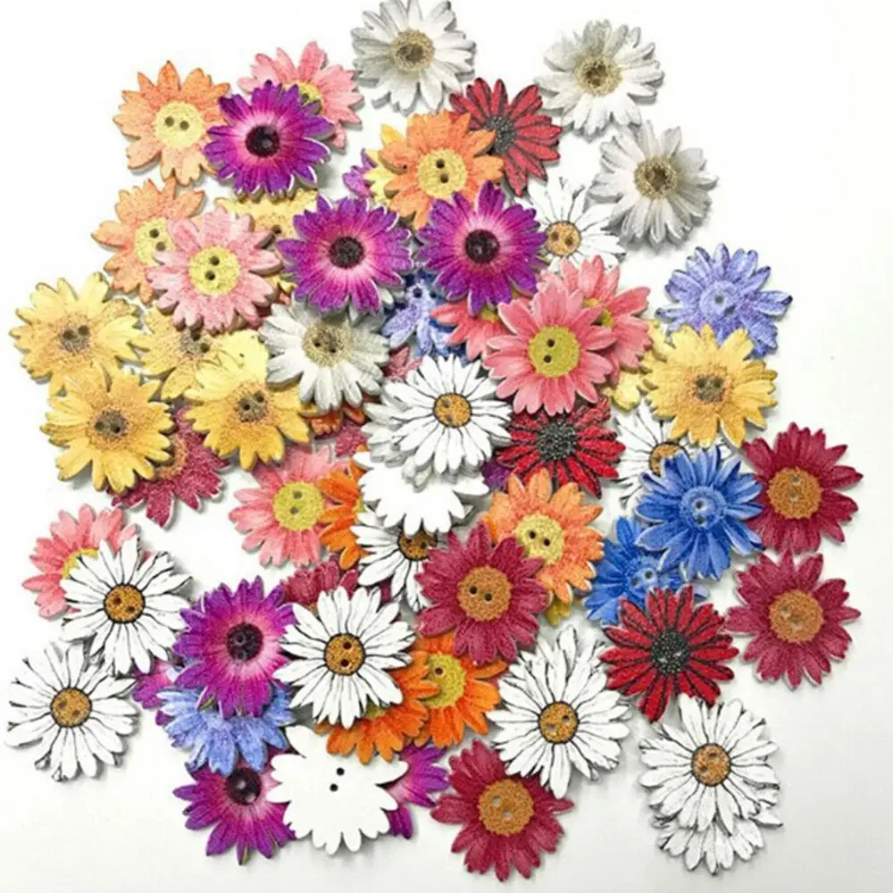 50 шт деревянные Хризантема Кнопка милый цветок DIY ручной работы аксессуары