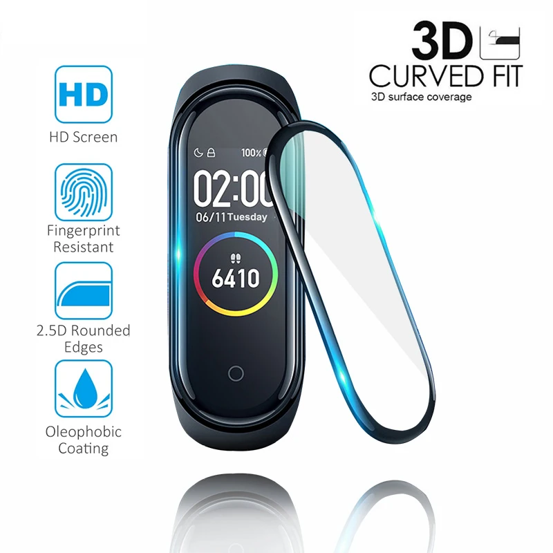 3D изогнутое Защитное стекло для mi band 4 полное покрытие экрана Защитная пленка xiaomi
