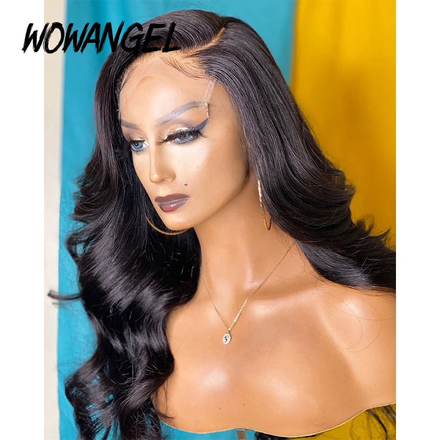 WOWANGEL 13x4 кружевные передние/4x4 парики из человеческих волос предварительно