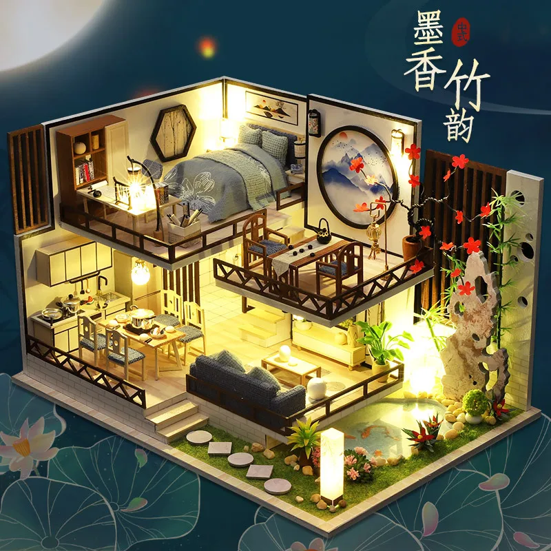 

DIY Cottage Darkstory Bamboo Creative Gift Birthday Gift Educational Toy Cottage Model Toy Miniature Doll House Doll House