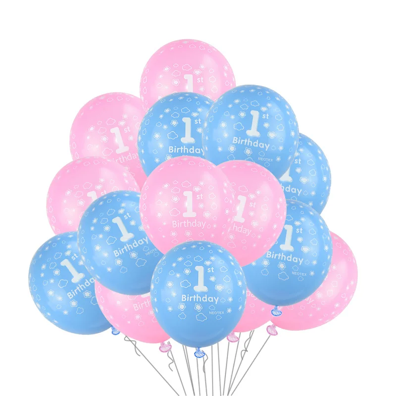

20pcs 1st Birthday Balloons Pink Blue Latex Ballon Boy Girl First One Year Anniversary Happy Birthday Party Decoration Globos