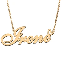 love heart irene name necklace for women stainless steel gold silver nameplate pendant femme mother child girls gift