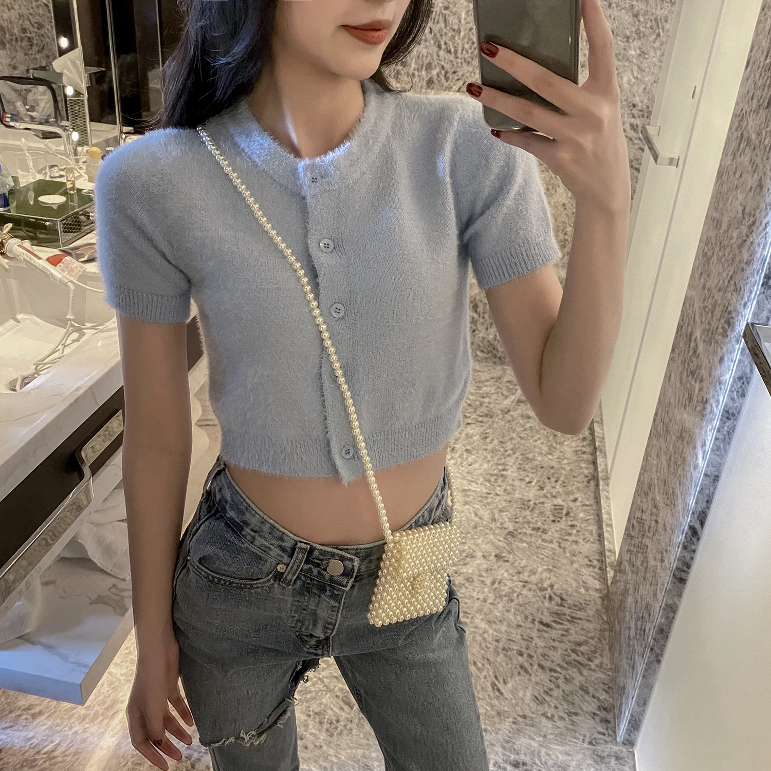 2020 Summer crop rop women cropped cardigan kawaii cute korean elegant sweater knitted purple green |