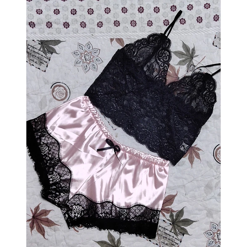 

1 Set Womens Lace Sleepwear Lingerie Tops Shorts Set Babydoll Pajamas Nightwear New Arrival 2021