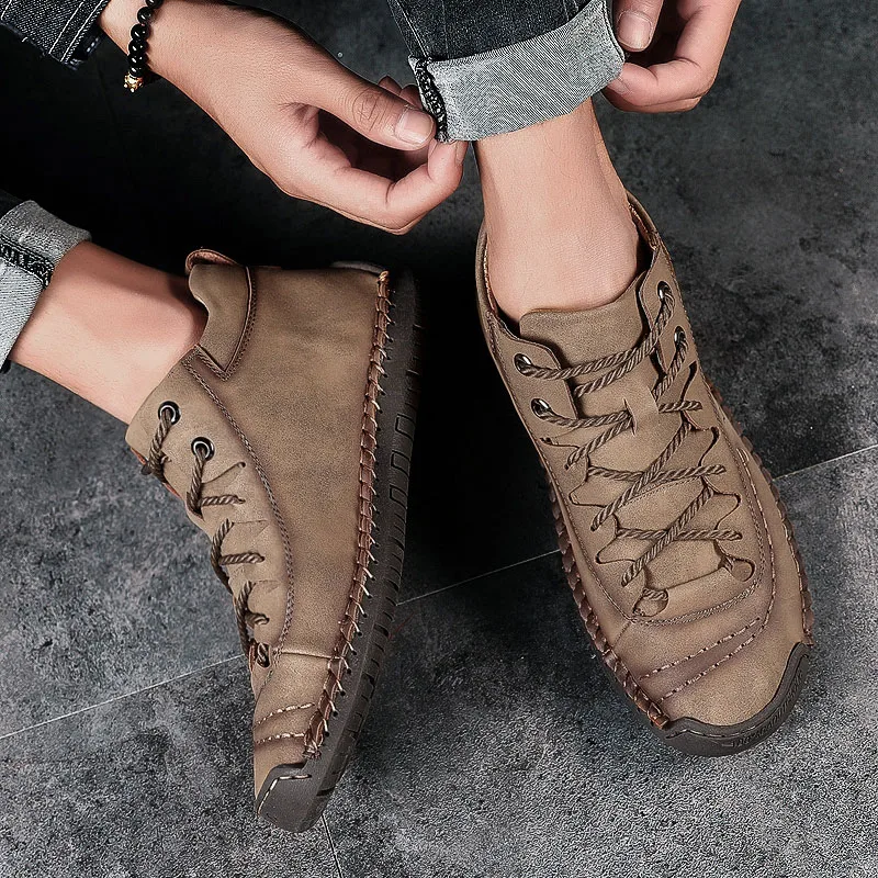 

Fashion Men Leather Boots Men's Warm Fur Snow Boots Winter Shoes High Quality Split Leather Comfortable Ankle Men Warm Boots 48