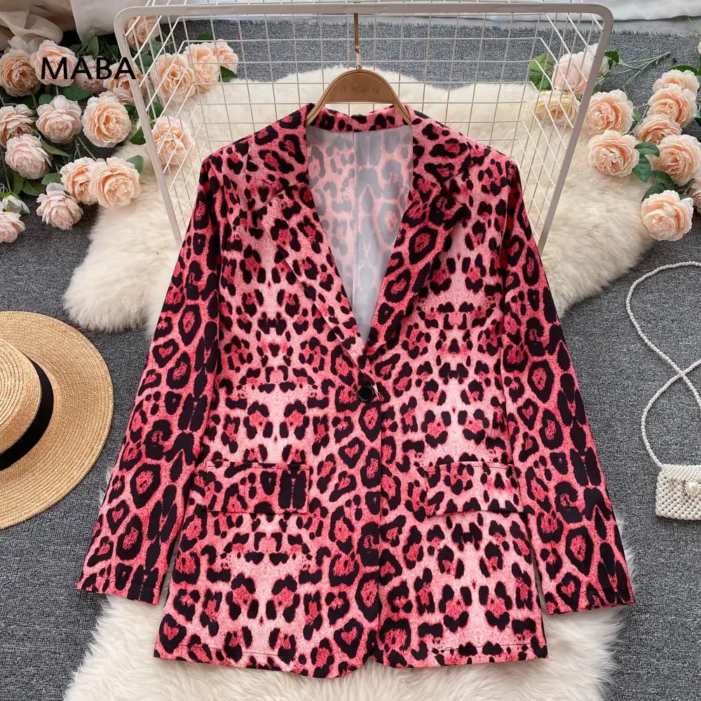 

Vintage Women Leopard Blazer Jacket 2021 New Spring Autumn Long Sleeve Loose Fashipn Tide Blazer Coat Za Woman Blazer