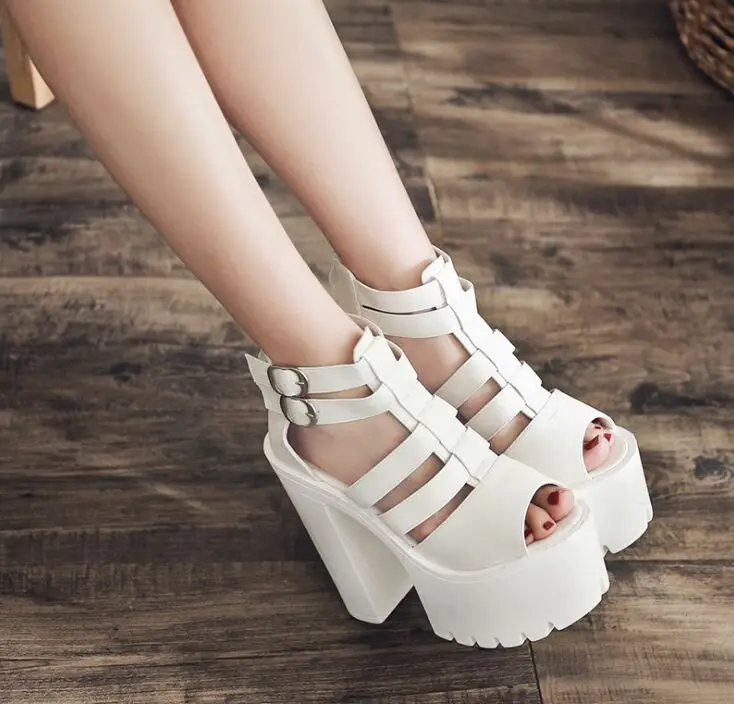 High-heeled women sandals 2019 new waterproof platform fish mouth wild 14 cm sexy nightclub thick with models catwalk high heels | Обувь