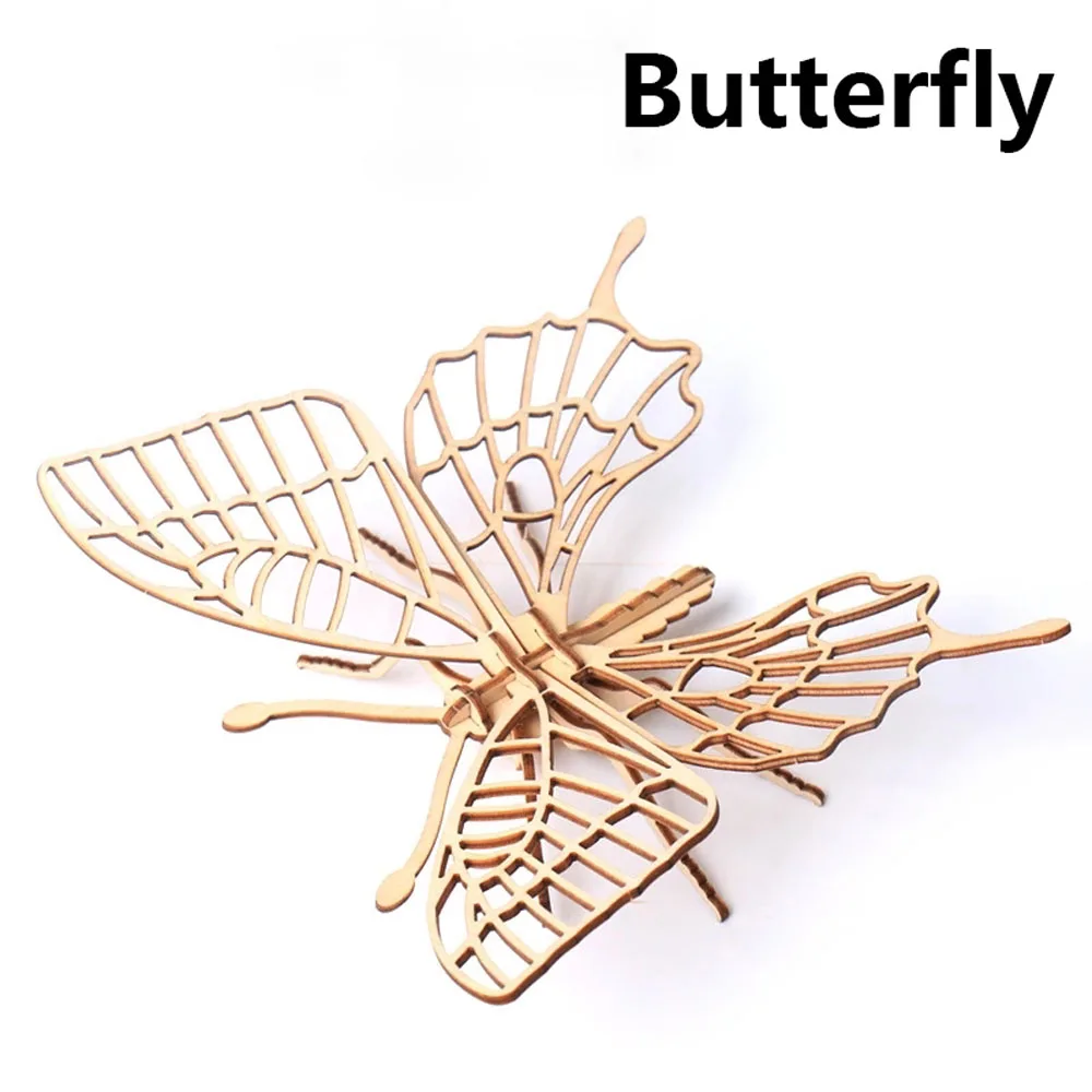 Butterfly Детские игрушки Монтессори 3D головоломка DIY деревянная головоломка насекомое Животное ручной работы развивающие сборные игрушки подарки для детей - Цвет: Butterfly