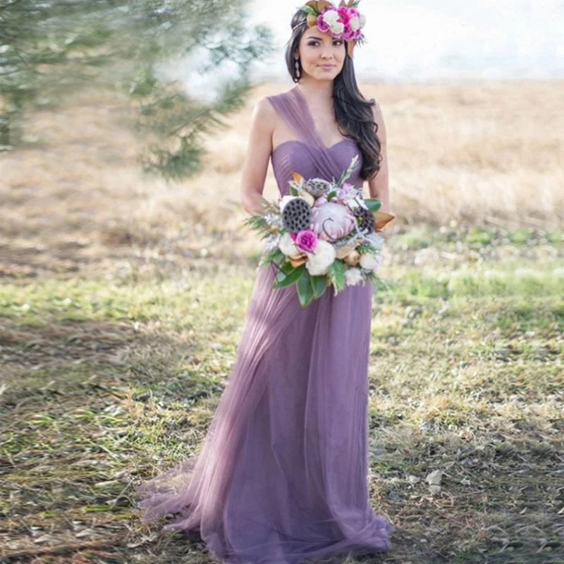 Vestidos fiesta boda Новое Тюлевое с открытыми плечами открытой спиной ТРАПЕЦИЕВИДНОЕ
