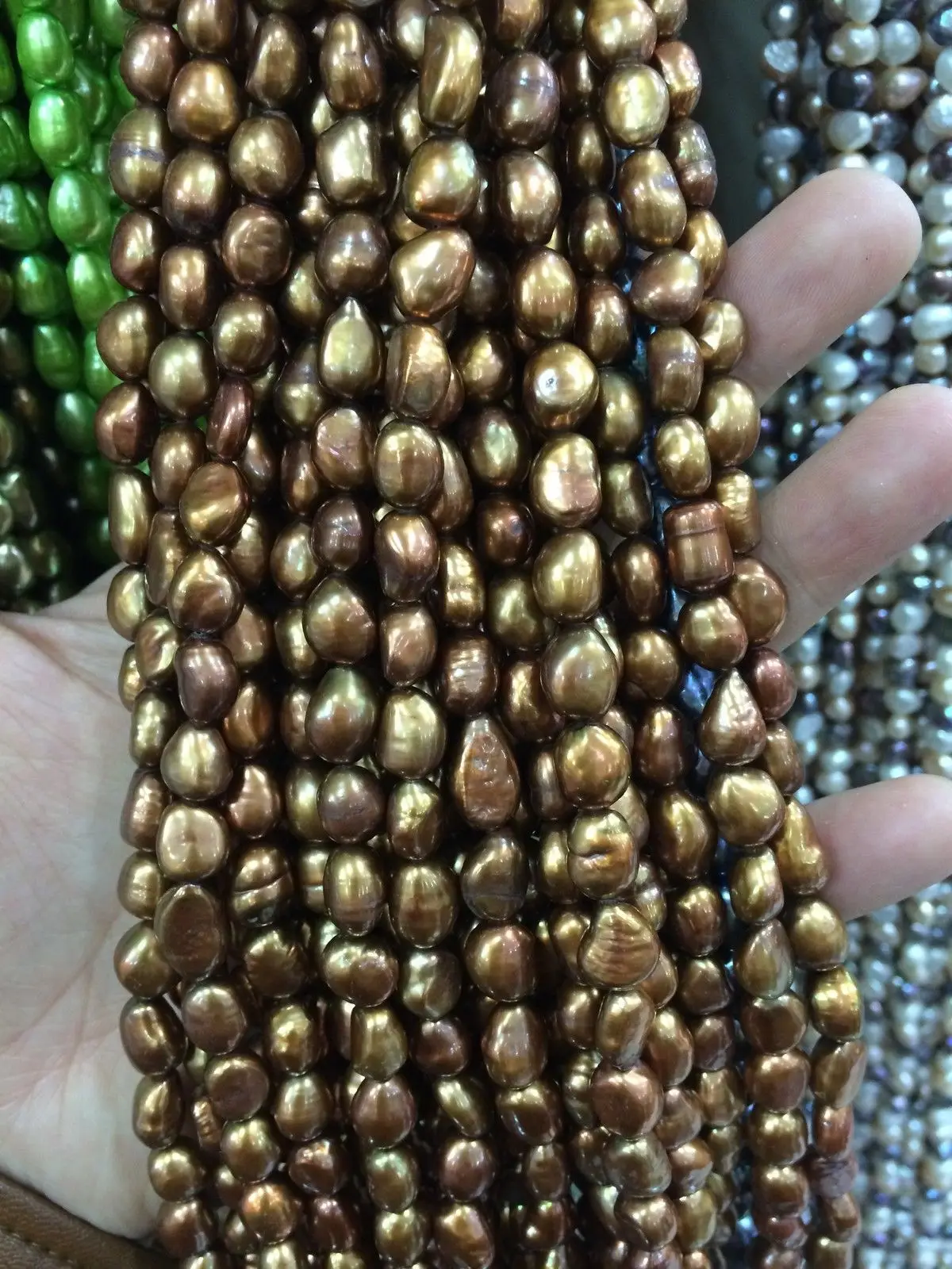 HABITOO Wholesale 8-9MM Brown irregular freshwater pearl loose beads 14 inchs DIY for Jewelry Making