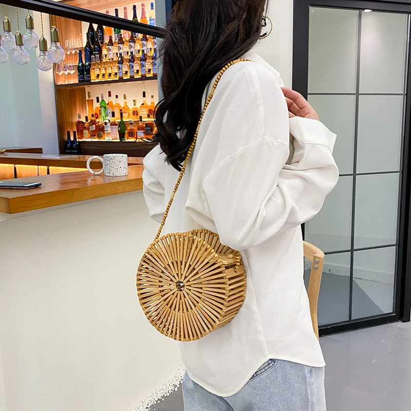 

ATLI Women New Crossbody Bags for Women 2021 New Handbag Bamboo Gift Bag Beach Bamboo Bag Creative Round Woven Diagonal Bag