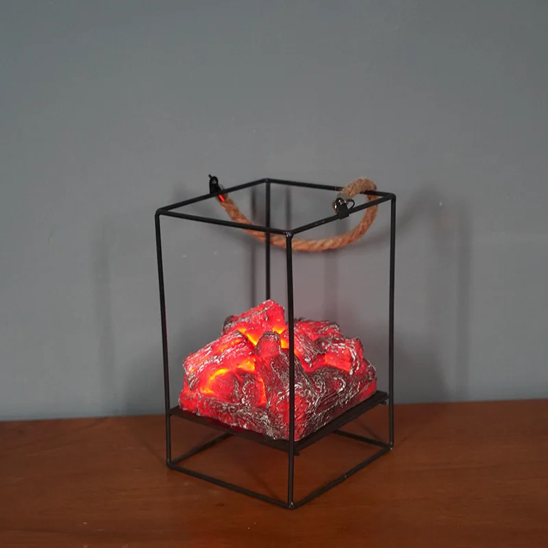 

European Flame Led Night Light Imitation Charcoal Props Ramadan Halloween Fireplace Wind Lantern Scene Decoration Lights