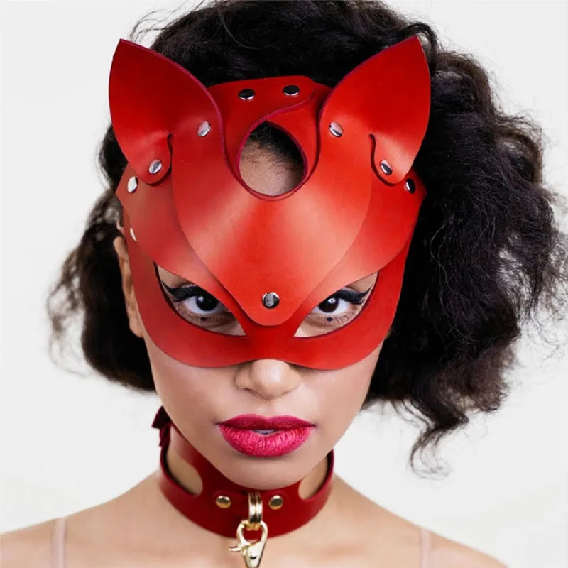Сексуальная кожаная кошачья маска для женщин Фетиш кошачья голова черный глаз маска для хеллоуина и карнавала Вечерние Маски Женщина-кошка косплей маска для лица
