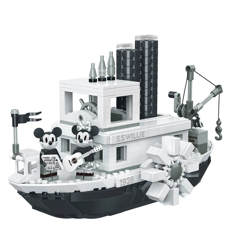 

842pcs Disney Willy Steamship Building Blocks Mickey Minnie Children'S Educational Assembly Toys