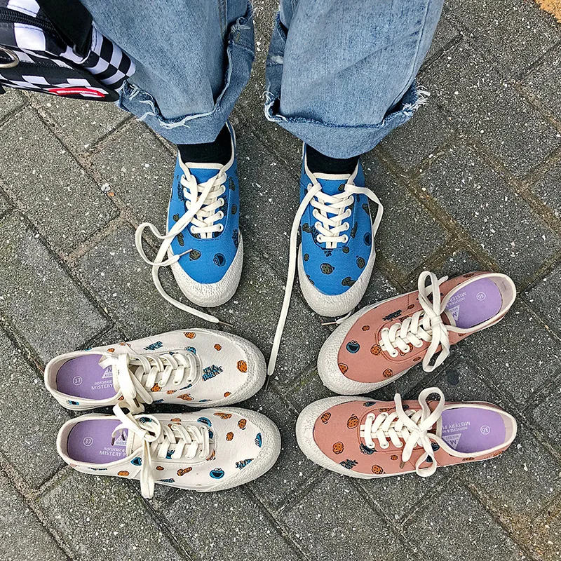 Женские холщовые кроссовки повседневная обувь на плоской подошве с принтом