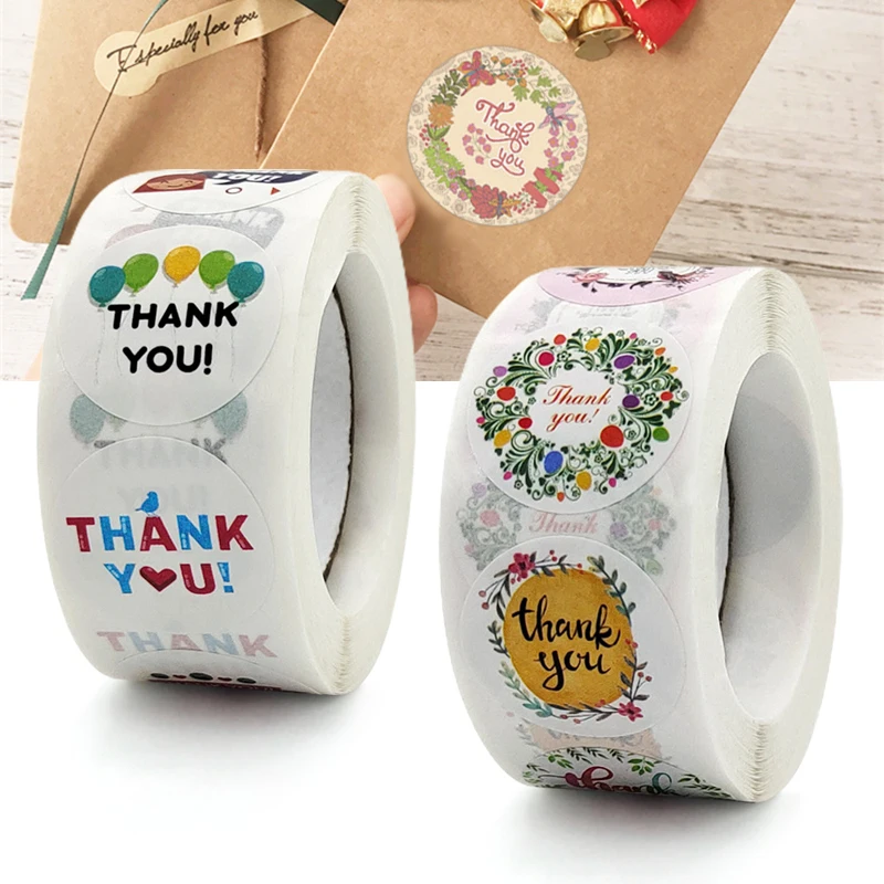 

Floral Thank You Stickers Roll 500-Count Stickers Round for Wedding Birthday Party Favors Holiday Celebration Decor מדבקות