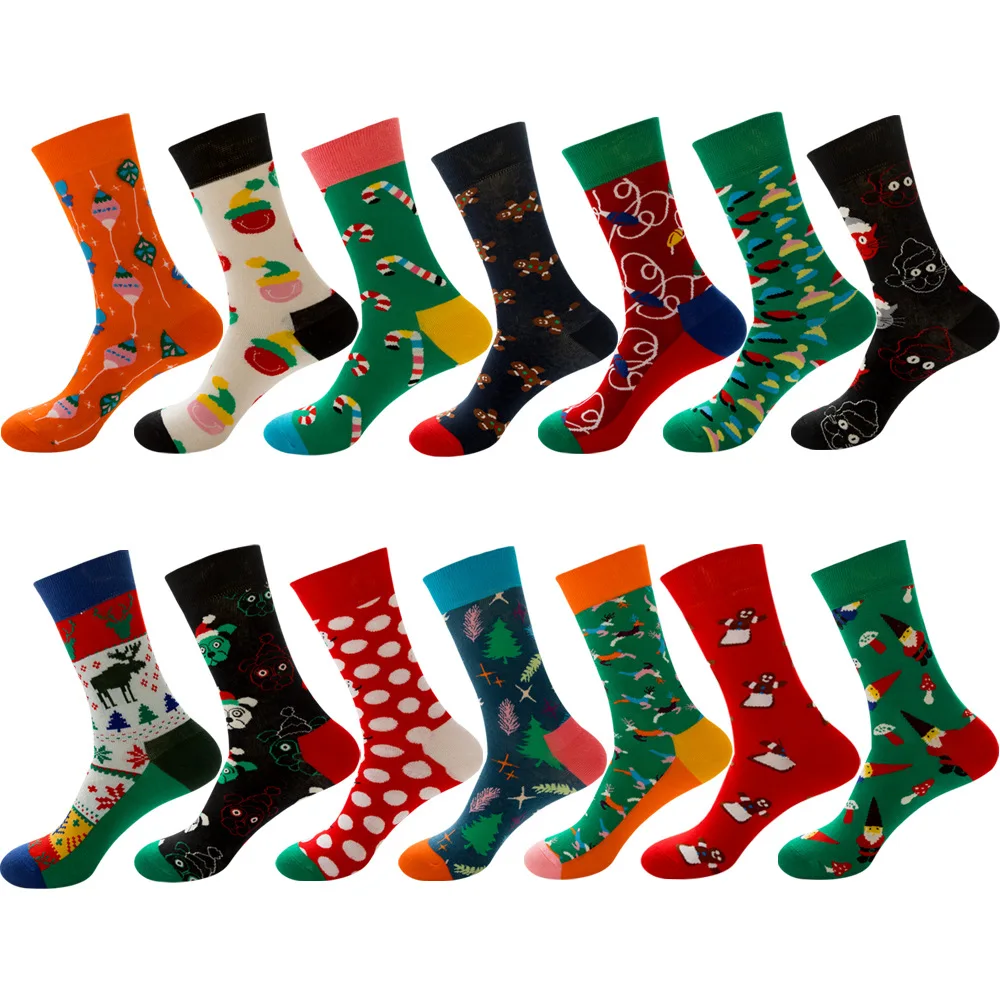 

New 2021 Christmas Socks Women PEONFLY Funny Santa Claus Christmas Tree Snow Elk Cotton Happy Socks Men Harajuku New Year Sokken