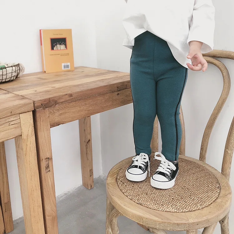 Детские брюки 2019 Осенние эластичные хлопковые леггинсы с вертикальными