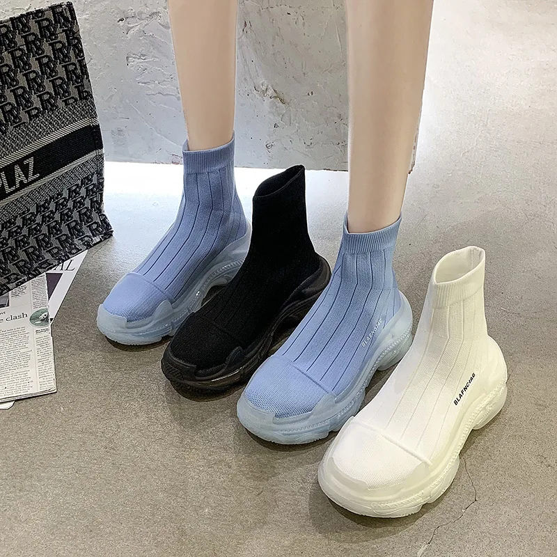 

Socks Boots Wome 2022 Spring And Autumn Single Boots New Flying Knit Sports Old Shoes High-Top Thick-Soled Socks Shoes Martin