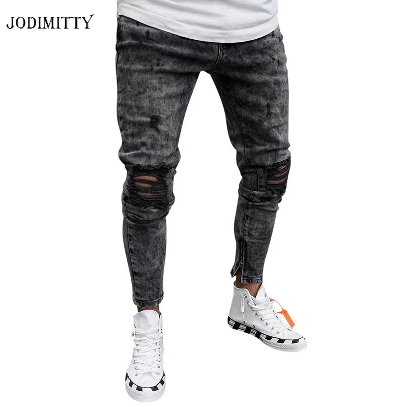Jodimitty Autumn New Arrival Men Denim Jeans Clothes Pants Distressed Slim Fit Casual Trousers Stretch Ripped | Мужская одежда