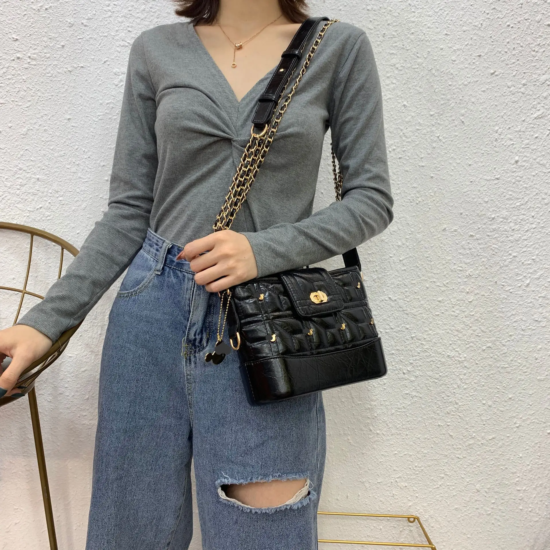 Новая женская сумка хобо в Корейском стиле с цепочкой дизайнерская Роскошная