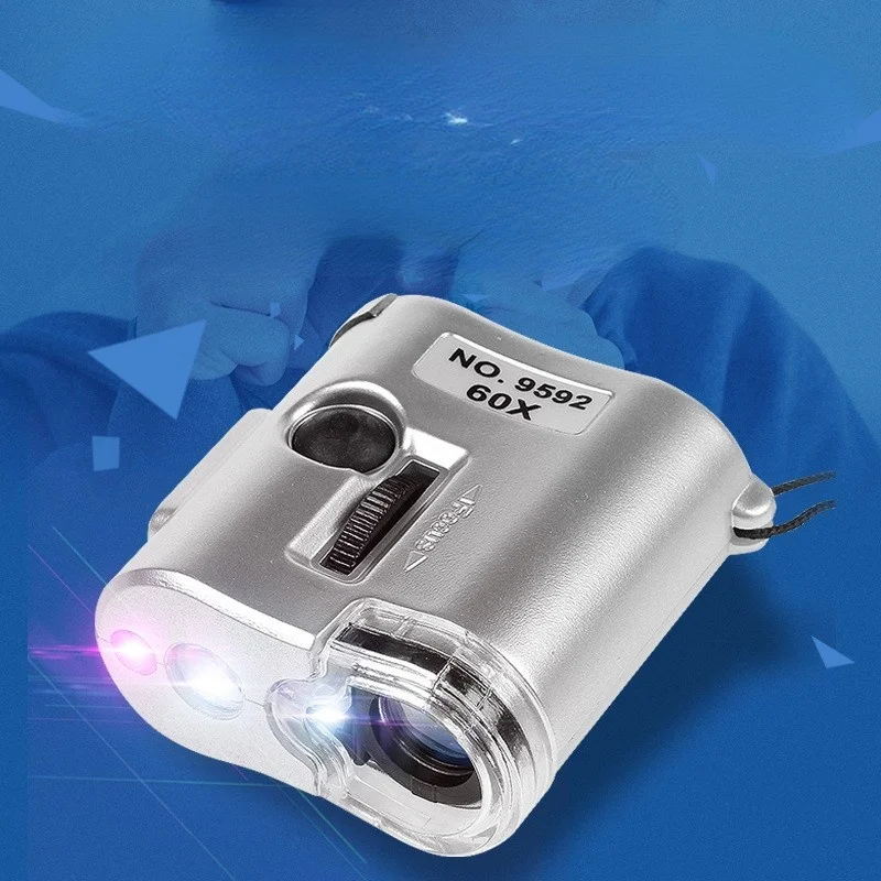 

Mintiml LED Lighted Pocket Microscope Mini Lens 60X Magnifier Ultraviolet Jewelry Education Focus Adjustable Loupe Glass Currenc