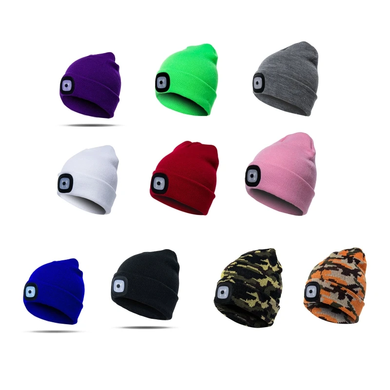 

G92F Beanie w/ Illuminated Knitted Winter Light 4 LED for Headlight Rechargeable