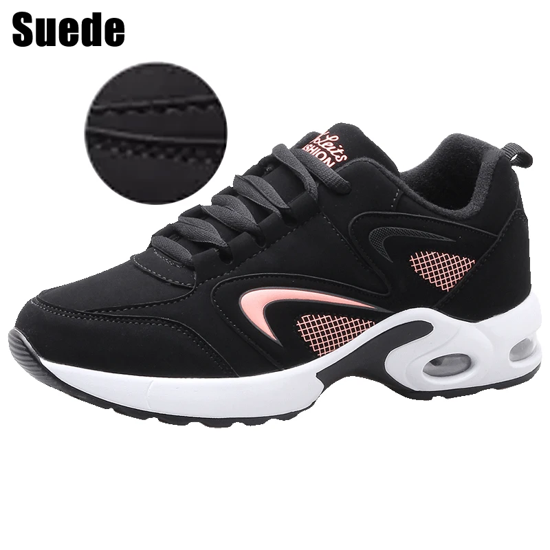 Suede Pink Sports Женские кроссовки для бега; спортивная обувь на подушке; женская Стильная Кожаная удобная подошва; уличные прогулочные черные кроссовки; Mujer - Цвет: Suede Pink Sports