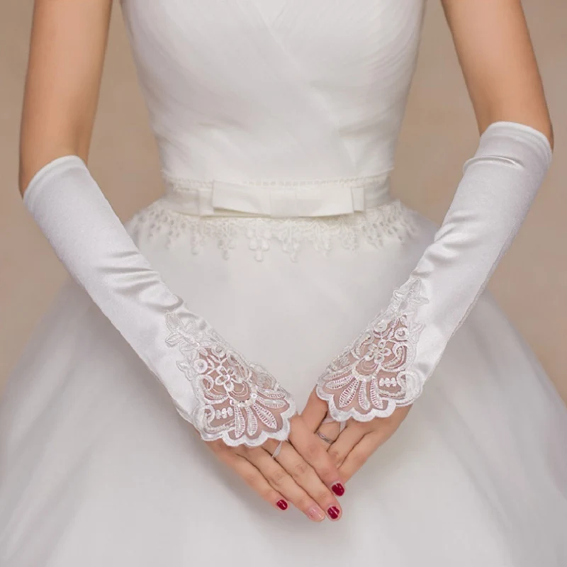 Перчатки женские кружевные Длинные без пальцев стильные элегантные свадебные