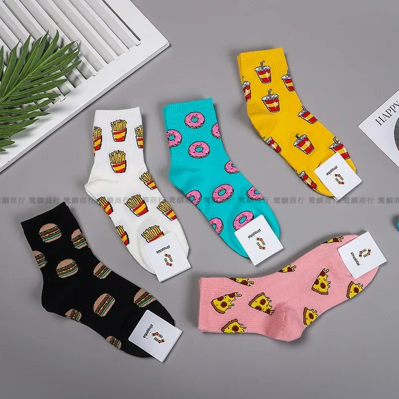 

Food Women Sock Cartoon Woman Socks Womans Casual Cotton Sox Girls Autumn Winter Trendy Hamburg French Fries Pizza Skarpetki