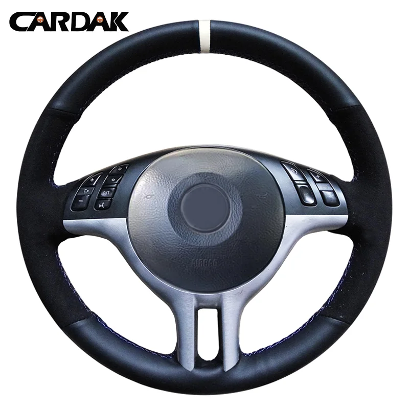 

CARDAK Hand-Stitched Black Leather Suede Car Steering Wheel Cover For BMW E39 E46 325i E53 X5 Braid on the Steering-Wheel