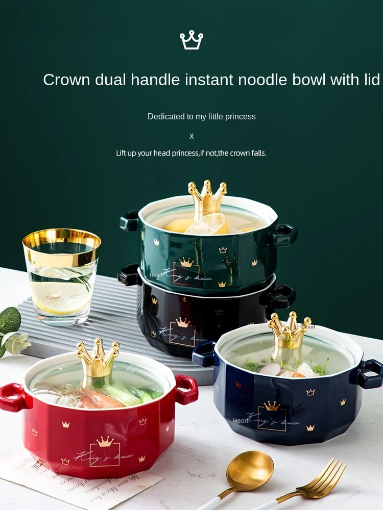 

6Inch Instant Noodle Bowl With Lid Ceramic Home Student Dormitory Creative Personality Nordic Kitchen Tableware Soup Pot LB506
