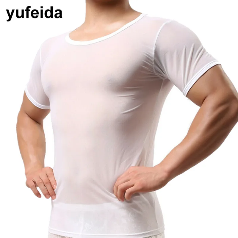 Мужские футболки с коротким рукавом майки Прозрачные топы тонкие для фитнеса