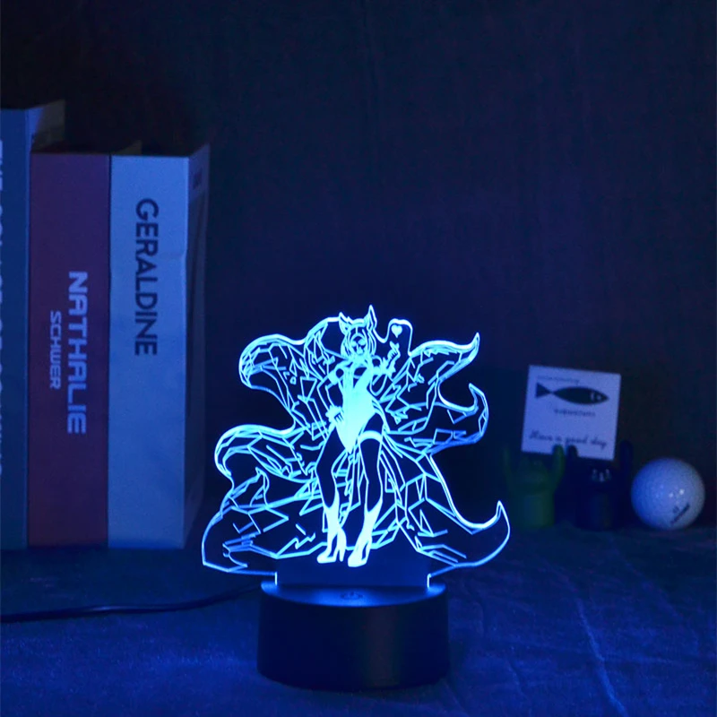 Светодиодные ночники 3D Лига Легенд светодиодная лампа 9-Tai Fox Ahri меняющая цвет