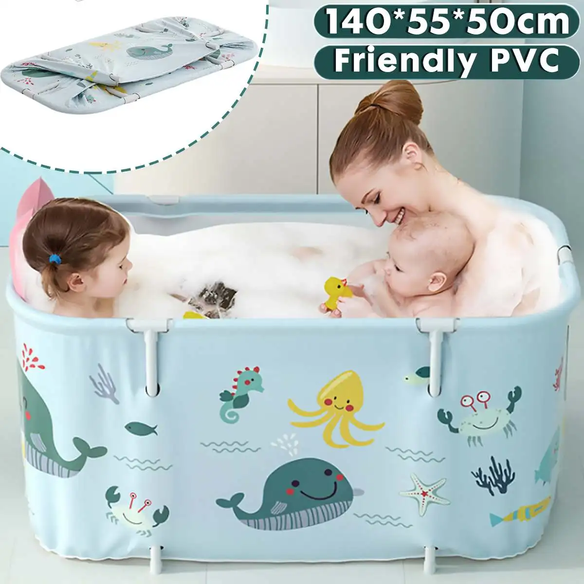 140cm Portable Folding Bathtub Adult Children Swimming Pool Large Plastic Bathtub Bath Bucket Insulation Bathing Bath Tub