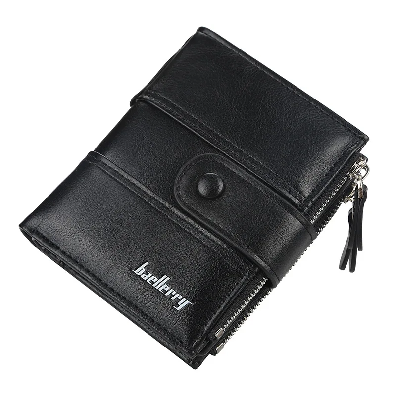

Business Double Zipper Card Holder Leather Wallet Men Luxury Short Coin Purse Vintage Small Mens Wallets Stylish Purses Clutch