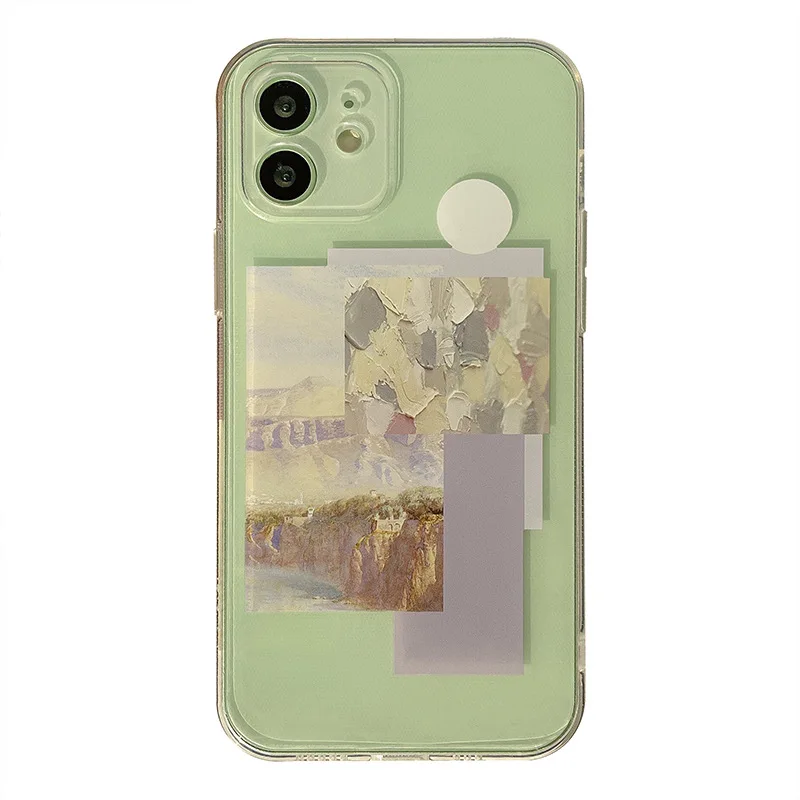 Art label oil painting phone case silicone cover for iphone 11 13 14 pro max mini 12 xsmax x xr 7 8 plus ins cute cover capa
